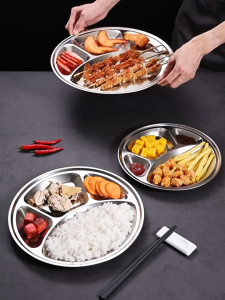 Stainless Steel Food Serving Tray Divided Fast Food Tray Dinner Plate Roti Canai Canteen Mamak 盘子
