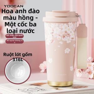 YUCHUAN | Cốc Thép Không Gỉ Cách Nhiệt Hình Ảnh Sakura Hồng