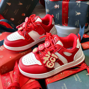 Fashionable Sport Shoes for Girls Snake Year New Year Red Lucky Color Children Board Shoes Low Top Casual Style Rubber Sole