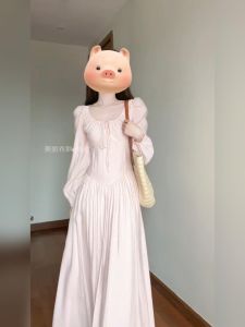 ความสง่างามสีชมพูขนาดใหญ่ที่ปรับแต่งได้ ผ้าชีฟอง ยาว เดรส French Gentle เอว นางฟ้าบางด้านใน กระโปรง สูง เอว ยาว เดรส