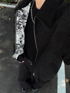 Áo Khoác Len Ngắn Phong Cách Mỹ Cổ Bẻ in Họa Tiết Hoa Sơn Mài Thời Trang Xuân Thu Cao Cấp Cho Nam