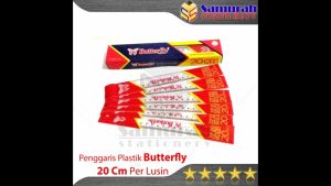 Penggaris Plastik Buterfly 20 cm Per Lusin / Mika Glass Ruller ButterFly / Alat ukur panjang 20 centimeter 1 Pak