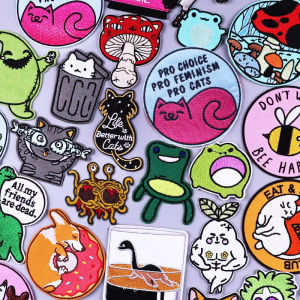 Cute Cat Dog Embroidered Patches On Baby Clothes Applique Cartoon Animal Badge Hippie Frog Iron On Patches For Clothing Stickers