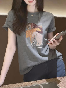 QINGNAER | Stylish Cartoon Printed T-Shirt Loose Fit Short Sleeve