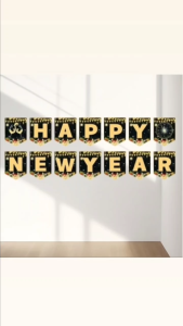 Welcome 2027 HAPPY NEW YEAR theme Gold stamp Cheers Glass Clock party decorations cardboard flag banner