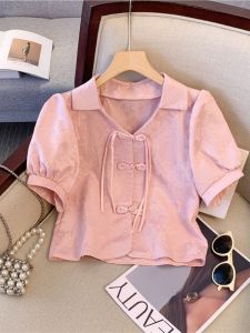 Elegant Short Sleeve Bubble Sleeve Shirt Womens New Summer Chinese Style Qipao Collar Shirt Fashionable And Beautiful Top