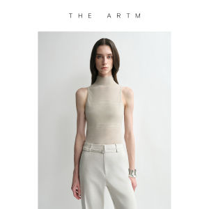 Knitted Luxury Sleeveless High Neck Blouse Lightweight Transparent Gradient