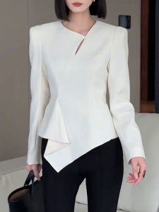 QINGNAER | French Irregular Design Long Sleeve Blouse Plus Size