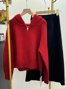 Womens Hooded Zipper Knit Sweater Jacket Thickened Loose Lazy Style Spring Autumn Small Size Cardigan Design Unique Sweet Pure Color