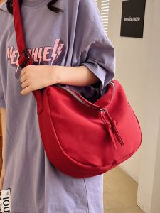 Thickened Canvas Bag Womens Crossbody Simple Match All-Day Study Class Tutoring Bag Single Shoulder Dumpling Shape Bag