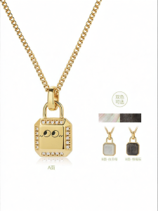 Double-sided S925 Silver Plated Gold Necklace with Zircon and White Mother-of-Pearl