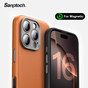 [Nút máy ảnh] sanptoch cho vỏ điện thoại da Magsafe cho iPhone 16 Pro Max thân thiện với da sang trọng với khung ống kính hợp kim Ốp lưng cho iPhone Vỏ bảo vệ chống sốc quân sự 16 Pro Max