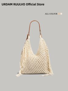 URCDN RDALVO | Bohemian Style Lace Hollow Fringe Handbag Large Capacity Beach Bag