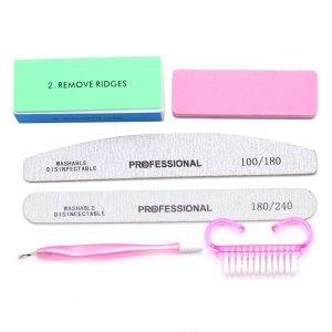 6Pcs/Set Professional Nail Files Manicure Sets Polishing Sanding Buffer File Pedicure Tool Cuticle Pusher Nail Brushes Accssory
