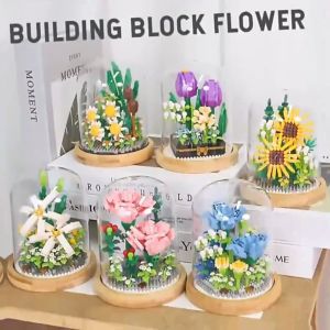 [Yugao Building Block Flower Building Block Potted Plant Dust Cover Series] Carnation Rose Sunflower Yi Building Blocks Creative Birthday Gift for Sisters