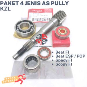 (HEMAT) 4 JENIS PAKET AS PULI CVT BEAT FI + BEARING CVT KUNINGAN + BERING PULI BELAKANG + LAHAR 6204 HONDA / BAMBU PULLEY BEAT ESP POP SCPOOY SPACY FI / LAHER KRUK AS PULLY / 6002 BAK CVT KOYO / SHAFT DRIVE BEAT FI KZL / 1 SET BEARING GARDAN RODA RASIO