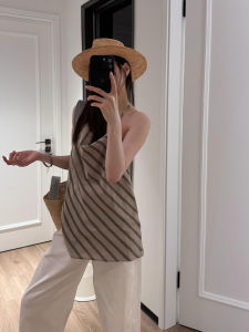 YUFUQING | Summer Stripe Sleeveless Strap Vest Women Loose French Style Top Thin Design Sense Vacation Feel Polyester Fiber 100% Shirt