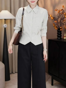 BINKAFENNY | เสื้อเชิ้ตคอโปโลแขนยาวลายทางสไตล์เกาหลีสำหรับผู้หญิงไซส์ใหญ่ ทรงหลวม ทรงปกติ ฤดูใบไม้ร่วง 2025 แฟชั่น