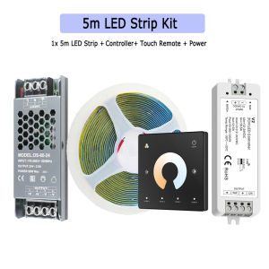 5M 10M 20M COB CCT LED Strip 24V Flexible High Density Dimmable Room Light 2.4G RF Touch Remote Control Dual White 2700K-6500K
