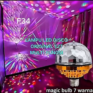F34 ORIGINAL LAMPU LED E27 7 WATT W RGB LAMP DISCO DISKO DJ MUSIC PROYEKTOR HIAS ELEKTRIK