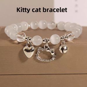 KT Cat Heart Bell Bracelet Beads Playful Jewelry Friends Accessory Eye Stone KT Cat Bracelet Fashionable Accessory