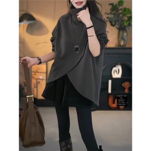 Fashion Winter High-neck Loose Irregular Medium-length Hoodie