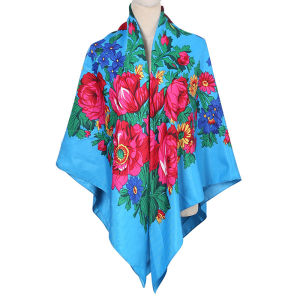 140*140cm Printed Square Scarf for Women Retro Style Russian Scarf Floral Shawl Handkerchief Babushka Large Hijab Head Wrap