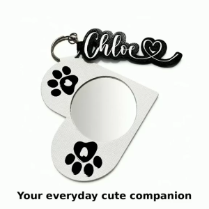 Personalized Paw Print Mirror Keychain with Name Charm