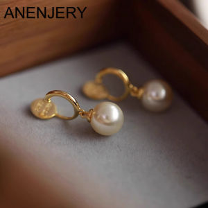 ANENJER  Simulated Pearl Disc Clip on Earring for Women Girl Fake Piercing Gold Color Ear Clip Jewelry Ear Cuff Wholesale