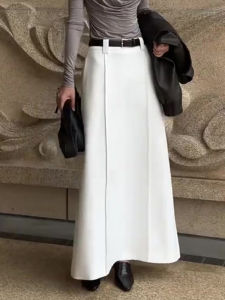 White Suit Half Skirt Womens High Waist Hip Concealing Slimming Midi Length Small Size A-Line Long Skirt Autumn New Arrival