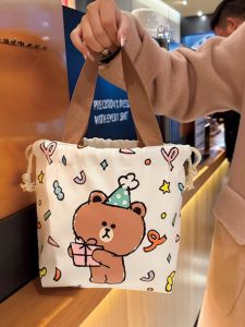 กระเป๋าผ้าใบผูกเชือกแบบหนาใหม่ กระเป๋าใส่อาหารกลางวันน่ารักสำหรับนักเรียน กระเป๋าใส่ของสำหรับทำงาน กระเป๋าสะพายไหล่แบบลำลอง