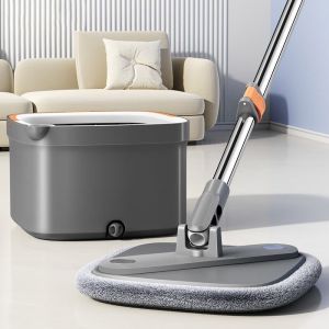 Self Wash Spin Mop 3.0 Set with 3cloth Flat Mop 360 Rotating Lazy Mopping Tool With Turbo Flushing Bucket