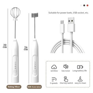 2 in 1 USB Rechargeable Electric Egg Beater Whisk Coffee Mixer Double Heads Milk Frothers  Baking Stirrer Kitchen Gadgets