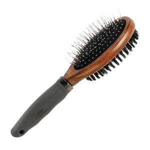 HamshMoc Double Sided Dog Brush Grooming Pins Comfort Bristle Pet Comb With Wooden Handle for Dogs Cats Pets Removing Shedding
