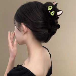 กิ๊บติดผมแมวดําที่มีดวงตาสีที่แตกต่างกันคลิปฉลามปุยสําหรับผู้หญิงเดินทางอุปกรณ์เสริมกลางแจ้ง