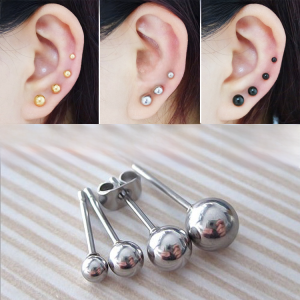 Womens Thin Needle Mini Ear Studs Hypoallergenic Titanium Steel Medical Steel Stylish Fashionable Men Black Silver Ball Bead Earrings