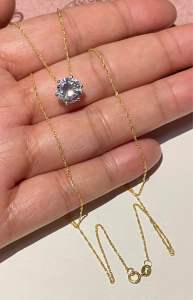 PAWNABLE 18K Saudi Gold Twisted Chain Necklace(thin) with Zircon Pendant in 18K Setting✨
