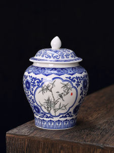 สีฟ้าและสีขาวทั่วไป Jar เซรามิคภาชนะเก็บชาความชื้นปิดผนึกอุปกรณ์เสริมพิธีชงชาทนทานใบชาดีบุกกระป๋อง