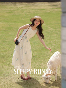 Embroidered Round Neck Sleeveless Dress A-Line Waist-Cinched