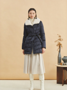 Warm Fashion Color Block Mink Fur Collar Down Jacket
