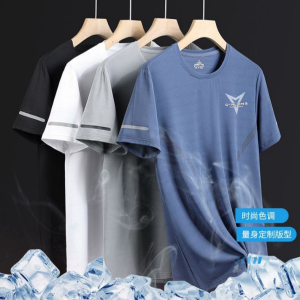 [Fast Delivery] Summer Accessible Luxury Casual round Neck Loose Ice Silk Mesh Short Sleeve Quick-Drying Breathable Sports Cool T