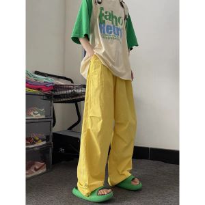 Yellow Quick-Dry Sport Pants Women Summer Thin Dopamine Sunscreen Hiking Wide Leg Workwear Casual Function Paratrooper Pants