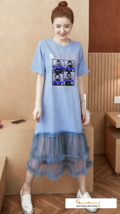 Váy đầm suông ngắn tay cotton phối lưới chân váy GLV097 Cuocsongvang