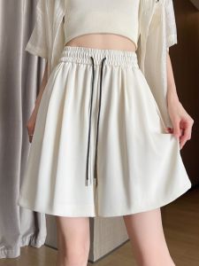 Ice Silk Leisure Sports Shorts Womens Summer Thin Elastic Waist Drawstring Loose Loose Pants Slim Looking A- line Straight-Leg Pants