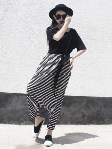 กางเกงลำลองผู้หญิงฤดูใบไม้ร่วงปี 2025 กางเกงขายาวเอวสูงลายทางหลวมๆ กางเกงขายาวทรงหลวมๆ ทรงสลิมฟิต กางเกงขายาวทรงหลวมๆ