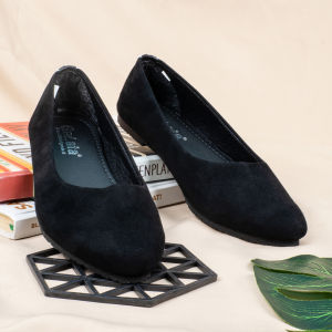 Sepatu Wanita Flat Shoes Flatshoes Karet Empuk Hitam Kekinian Trendi Black Panda Blackpanda Gemini