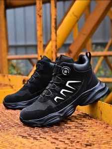 รองเท้าเซฟตี้ หัวเหล็ก พื้นเหล็ก แต่งหัวเข็มขัด แบบหมุนได้ รองเท้าหัวเหล็ก