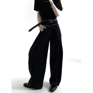 High Waist Straight Leg Mens Jeans White Wide Leg Pleated Design Retro Style Durable Wear Resistant Comfortable Fit Denim Pants