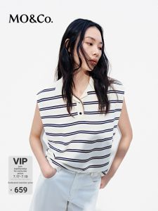 MO&Co. | Cotton Acetate Polo Neck Wide Shoulder Sleeveless Knitwear