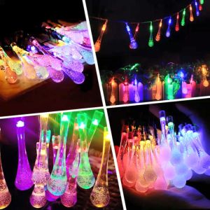 2PCS 20/50/100 LED năng lượng mặt trời vườn đèn dây ngoài trời không thấm nước pha lê giọt mưa thả chuỗi đèn cổ tích lễ hội ánh sáng trang trí cho sân thượng sân hiên sân vườn bên